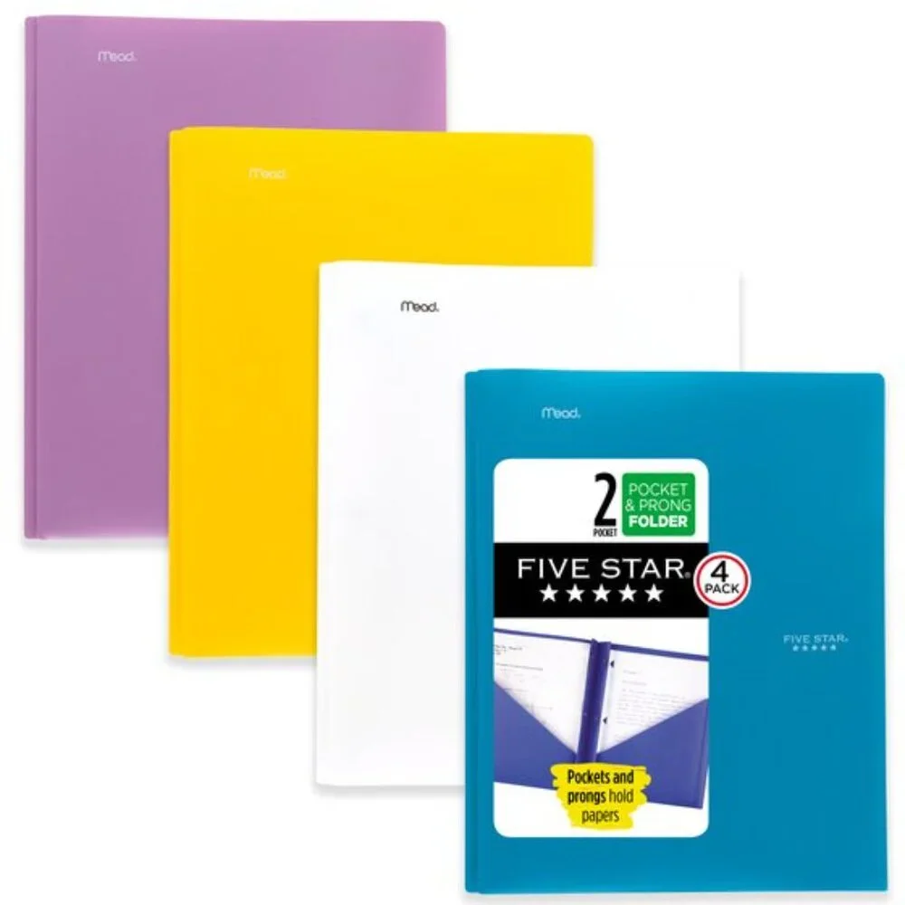Mead Five Star Pocket Prong 2-Pocket Plastic Folder Asst Colors School Office